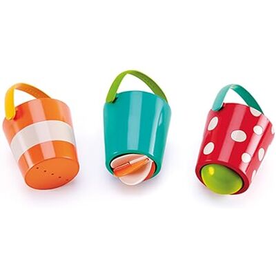 Hape Set met kleurrijke emmers, 3 bademmers, meerkleurig, molen, waterval of gieter voor kinderen Hape Set met kleurrijke emmers, 3 bademmers, meerkleurig, molen, waterval of gieter voor kinderen