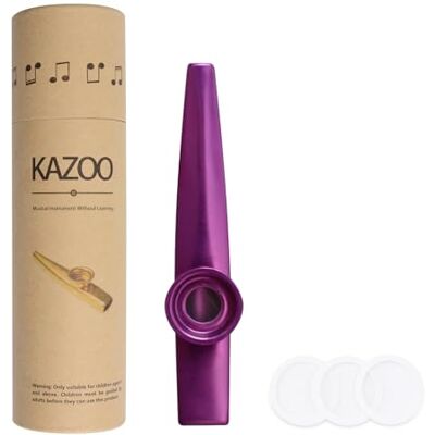 WANDIC Kazoo aluminiumlegering met 3 membranen + vintage geschenkdoos goud, aluminium, paars, type 1 WANDIC Kazoo aluminiumlegering met 3 membranen + vintage geschenkdoos goud, aluminium, paars, type 1