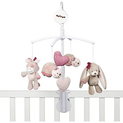 Nattou muziekmobiel met knuffels Nina, Jade en Lili, 'La-Le-Lu' zacht slaapliedje, 48 x 7 x 15 cm, beige/roze/wit Nattou muziekmobiel met knuffels Nina, Jade en Lili, 'La-Le-Lu' zacht slaapliedje, 48 x 7 x 15 cm, beige/roze/wit
