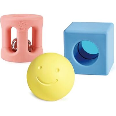 Hape Geometrische rammelaar met verschillende rijstgeluiden en functies, vanaf de geboorte Hape Geometrische rammelaar met verschillende rijstgeluiden en functies, vanaf de geboorte