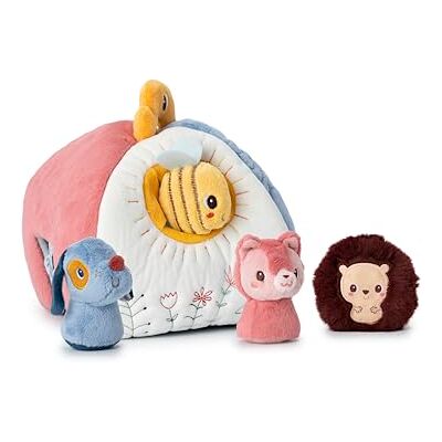 LILLIPUTIENS Activiteitenhuis van stof met 4 babyaccessoires, educatief speelgoed met 4 rammelaars, 4 geluiden, verstopperspel en hantering, hoogte 23 cm, vanaf 9 maanden LILLIPUTIENS Activiteitenhuis van stof met 4 babyaccessoires, educatief speelgoed met 4 rammelaars, 4 geluiden, verstopperspel en hantering, hoogte 23 cm, vanaf 9 maanden