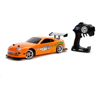 Jada Toys Fast & Furious Drift 1995 Toyota Supra, Turbo, driftfunctie, 4-wielaandrijving, auto met afstandsbediening, 2 kanalen, USB-oplaadfunctie, 4 reservebanden, 1:10, oranje Jada Toys Fast & Furious Drift 1995 Toyota Supra, Turbo, driftfunctie, 4-wielaandrijving, auto met afstandsbediening, 2 kanalen, USB-oplaadfunctie, 4 reservebanden, 1:10, oranje
