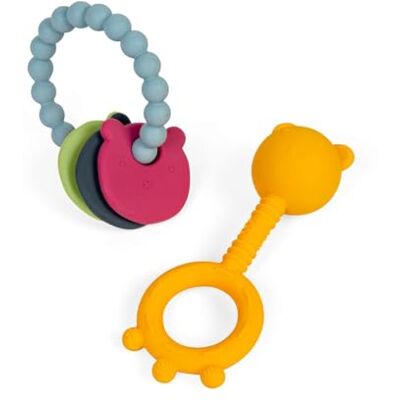 Bigjigs Toys Set van 2 bijtringen voor baby's, bijtringen en rammelaars voor baby's, 100% milieuvriendelijke siliconen, cadeau voor pasgeborenen, vanaf 0 maanden Bigjigs Toys Set van 2 bijtringen voor baby's, bijtringen en rammelaars voor baby's, 100% milieuvriendelijke siliconen, cadeau voor pasgeborenen, vanaf 0 maanden