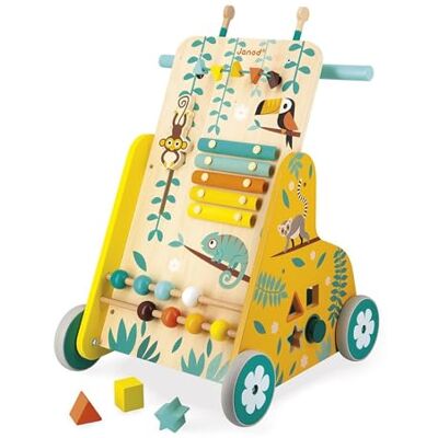 Janod Trolley voor meerdere activiteiten Tropic – loopwagen van hout – educatief speelgoed voor 6 activiteiten – stille wielen en stopmoeren – FSC-gecertificeerd – waterverf – vanaf 1 jaar, J08269 Janod Trolley voor meerdere activiteiten Tropic – loopwagen van hout – educatief speelgoed voor 6 activiteiten – stille wielen en stopmoeren – FSC-gecertificeerd – waterverf – vanaf 1 jaar, J08269