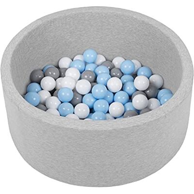 SELONIS Ballenbad 70 x 30 cm/150 ronde ballen van schuimrubber voor baby's, kinderen, lichtgrijs: wit/grijs/babyblauw SELONIS Ballenbad 70 x 30 cm/150 ronde ballen van schuimrubber voor baby's, kinderen, lichtgrijs: wit/grijs/babyblauw