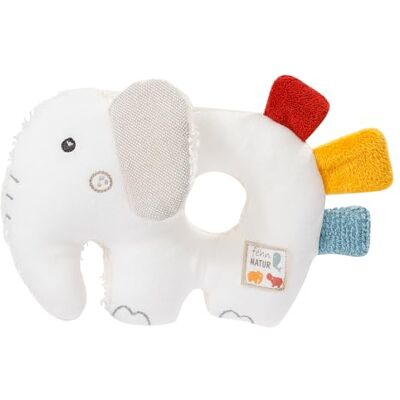 Fehn NATUR Babygrijpring in olifantenvorm, knuffeldier van biologisch katoen, babyspeelgoed met rammelaar en rammelaar om spelenderwijs te leren, grijpspeelgoed voor baby's en Fehn NATUR Babygrijpring in olifantenvorm, knuffeldier van biologisch katoen, babyspeelgoed met rammelaar en rammelaar om spelenderwijs te leren, grijpspeelgoed voor baby's en