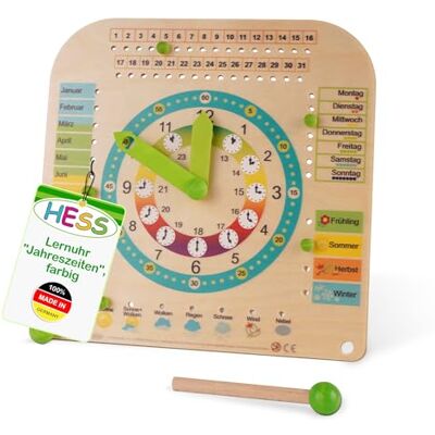 HESS SINCE 1990 Hess Holzspielzeug 14658 houten leerklok voor kinderen, ca. 25 x 25 cm HESS SINCE 1990 Hess Holzspielzeug 14658 houten leerklok voor kinderen, ca. 25 x 25 cm
