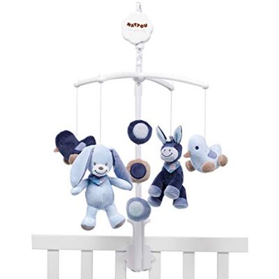 Nattou Mobiel met muzikaal pluche dier Alex en Bibou, zacht slaapliedje "La-Le-Lu", 7 x 31 x 37 cm, blauw Nattou Mobiel met muzikaal pluche dier Alex en Bibou, zacht slaapliedje "La-Le-Lu", 7 x 31 x 37 cm, blauw