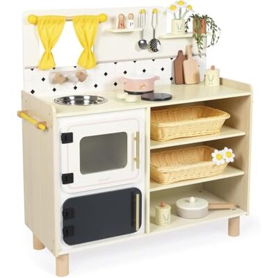 Janod Grote kinderkeuken van hout, uitgerust met 2 fornuizen, gootsteen en 16 accessoires, draaibare geluidsknoppen, speelgoed voor imitatie en ontwaken, 2 jaar, J06642, meerkleurig, 77 x 77,5 x Janod Grote kinderkeuken van hout, uitgerust met 2 fornuizen, gootsteen en 16 accessoires, draaibare geluidsknoppen, speelgoed voor imitatie en ontwaken, 2 jaar, J06642, meerkleurig, 77 x 77,5 x