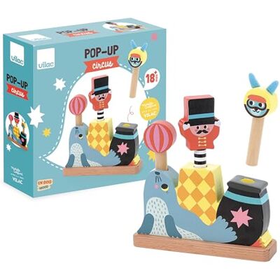 Vilac Houten pop-up circus + 3 figuren houten speelgoed voor kinderen vanaf 18 maanden 8573 Vilac Houten pop-up circus + 3 figuren houten speelgoed voor kinderen vanaf 18 maanden 8573