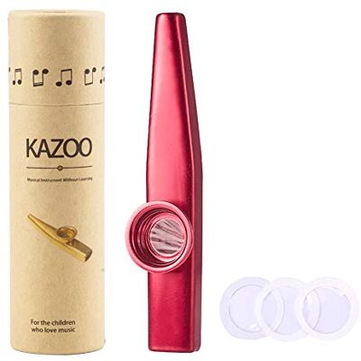 WANDIC Kazoo aluminiumlegering met 3 membranen mondmembraan, met vintage gouden geschenkdoos type 1 rood WANDIC Kazoo aluminiumlegering met 3 membranen mondmembraan, met vintage gouden geschenkdoos type 1 rood