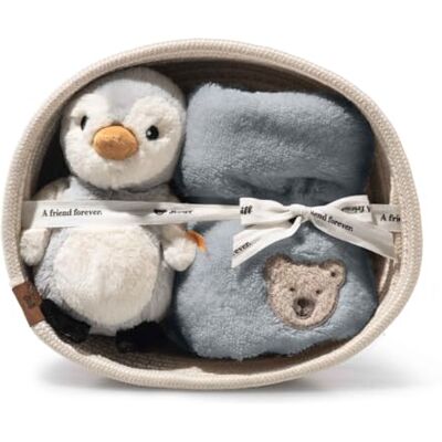 Steiff Lio de pinguïn cadeauset met rammelaar en slabbetje, schattige metgezel, jongens, meisjes en baby's vanaf 0 maanden, Friends, meerkleurig, 242977 Steiff Lio de pinguïn cadeauset met rammelaar en slabbetje, schattige metgezel, jongens, meisjes en baby's vanaf 0 maanden, Friends, meerkleurig, 242977