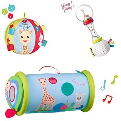 Sophie la girafe Set "Ontwaken van de zintuigen" (Rollin' + Soft'maracas rammelaar + speelbal) Sophie la girafe Set "Ontwaken van de zintuigen" (Rollin' + Soft'maracas rammelaar + speelbal)