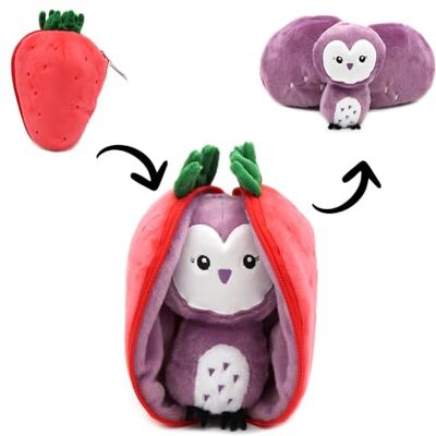 FLIPETZ LES DÉGLINGOS Knuffel Violet de uil/aardbei Omkeerbare verstoppertje Zacht pluche dier voor baby's Cadeau-ideeën voor de geboorte FLIPETZ LES DÉGLINGOS Knuffel Violet de uil/aardbei Omkeerbare verstoppertje Zacht pluche dier voor baby's Cadeau-ideeën voor de geboorte