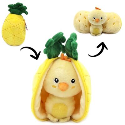 FLIPETZ Les DéGLINGOS Nugget Le kuiken/ananas Omkeerbaar verstoppertje Zacht pluche dier voor baby's Cadeau-ideeën voor de geboorte, Geel FLIPETZ Les DéGLINGOS Nugget Le kuiken/ananas Omkeerbaar verstoppertje Zacht pluche dier voor baby's Cadeau-ideeën voor de geboorte, Geel
