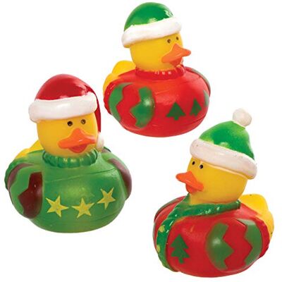 Baker Ross AX372 Rubberen eenden met kerstthema, 6 stuks, fantasiespeelgoed voor kinderen, feestzakvulling voor kinderen Baker Ross AX372 Rubberen eenden met kerstthema, 6 stuks, fantasiespeelgoed voor kinderen, feestzakvulling voor kinderen