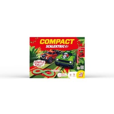 Scalextric Compact circuit complete racebaan auto's en besturingen inbegrepen schaal 1:43 (Jungle Rally Pista) werkt op batterijen Scalextric Compact circuit complete racebaan auto's en besturingen inbegrepen schaal 1:43 (Jungle Rally Pista) werkt op batterijen