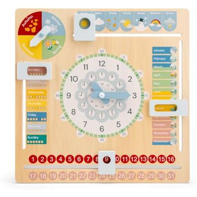 Woet Houten klok met kalender voor kinderen, Engelse versie, Montessori-speelgoed om tijd, dagen, maanden, seizoenen en weer te leren Woet Houten klok met kalender voor kinderen, Engelse versie, Montessori-speelgoed om tijd, dagen, maanden, seizoenen en weer te leren