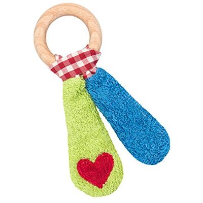 Efie Blauw/groene bijtring rammelaar met houten ring, gecontroleerde biologische landbouw (biologisch), Made in Germany Efie Blauw/groene bijtring rammelaar met houten ring, gecontroleerde biologische landbouw (biologisch), Made in Germany
