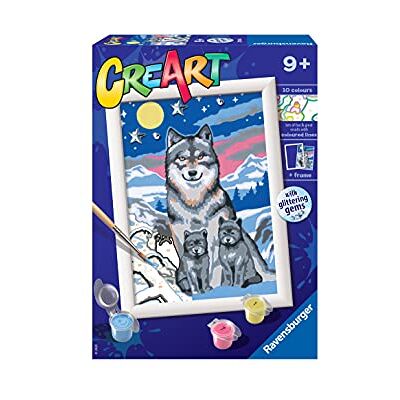 Ravensburger CreArt E-serie, maanlichtwolven, schilderen met cijfers, schilderset voor kinderen, dierthema, inclusief lijst, educatief spel, cadeau-idee voor kinderen van 9 jaar, 18 x 13 cm Ravensburger CreArt E-serie, maanlichtwolven, schilderen met cijfers, schilderset voor kinderen, dierthema, inclusief lijst, educatief spel, cadeau-idee voor kinderen van 9 jaar, 18 x 13 cm