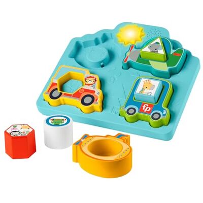 Fisher-Price Speelgoed met geluid en licht 2-in-1 puzzel voertuigen vormen en geluiden, vormsorteerder dierthema, ontwikkeling van fijne motoriek, speelgoed voor kinderen, vanaf 9 maanden, HRP31 Fisher-Price Speelgoed met geluid en licht 2-in-1 puzzel voertuigen vormen en geluiden, vormsorteerder dierthema, ontwikkeling van fijne motoriek, speelgoed voor kinderen, vanaf 9 maanden, HRP31