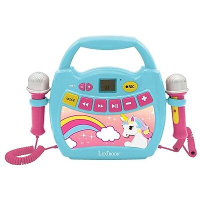 Lexibook MP300UNIZ Eenhoorn, Mijn eerste karaoke-speler met microfoons, draadloos, opnamefunctie en stemverandering, voor kinderen, blauw/roze, uniek Lexibook MP300UNIZ Eenhoorn, Mijn eerste karaoke-speler met microfoons, draadloos, opnamefunctie en stemverandering, voor kinderen, blauw/roze, uniek