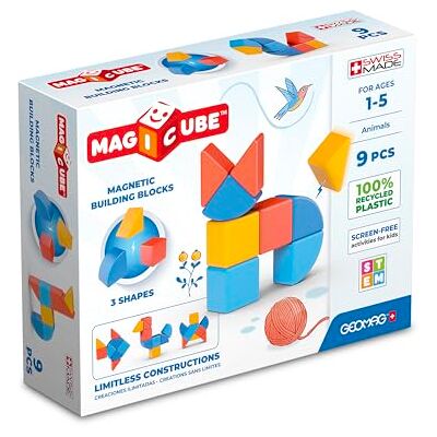 Geomag 201BLME Magicube 1+ vormen magnetische blokken voor kinderen, rood, oranje en blauw, 9 stuks Geomag 201BLME Magicube 1+ vormen magnetische blokken voor kinderen, rood, oranje en blauw, 9 stuks