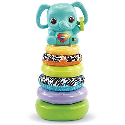 VTech Nino, Empilo olifant 3-in-1, babypiramide gemaakt van duurzamere materialen, olifant muzikale rammelaar, kruipspeelgoed, cadeau voor baby's, jongens en meisjes vanaf 6 maanden inhoud in het Frans VTech Nino, Empilo olifant 3-in-1, babypiramide gemaakt van duurzamere materialen, olifant muzikale rammelaar, kruipspeelgoed, cadeau voor baby's, jongens en meisjes vanaf 6 maanden inhoud in het Frans