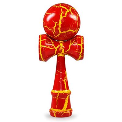 Ganzoo Kendama Traditioneel beukenhout, behendigheidsspel met geboorde bal, nylon touw en 3 schalen voor balans en behendigheid, rood/geel, H 16 cm, bal Ø ca. 6 cm Ganzoo Kendama Traditioneel beukenhout, behendigheidsspel met geboorde bal, nylon touw en 3 schalen voor balans en behendigheid, rood/geel, H 16 cm, bal Ø ca. 6 cm