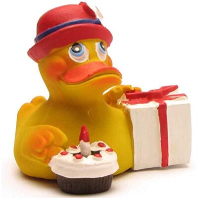 Duckshop Happy Birthday piepende eend I L 9,5 cm Duckshop Happy Birthday piepende eend I L 9,5 cm