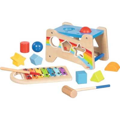 Goki 58304 Hamerbank met xylofoon en sorteerfunctie, 12-delig houten motorisch speelgoed met afneembaar klokkenspel, 3-in-1 boksbank, sorteerbox, xylofoon Goki 58304 Hamerbank met xylofoon en sorteerfunctie, 12-delig houten motorisch speelgoed met afneembaar klokkenspel, 3-in-1 boksbank, sorteerbox, xylofoon