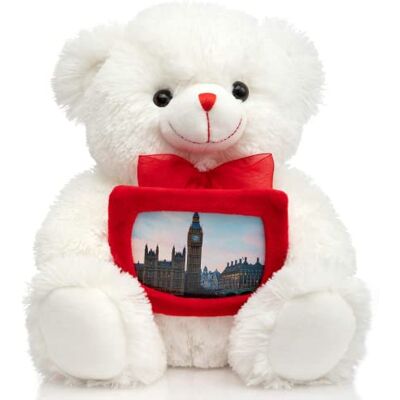 BEJOY Teddybeer met rode strik met fotolijst, zacht pluche speelgoed, cadeau voor Kerstmis en Valentijnsdag, 30,5 cm, wit BEJOY Teddybeer met rode strik met fotolijst, zacht pluche speelgoed, cadeau voor Kerstmis en Valentijnsdag, 30,5 cm, wit