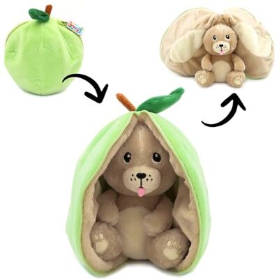 FLIPETZ Les DéGLINGOS Knuffel Crocket Le hond/appel omkeerbare verstoppertje zacht pluche dier voor baby's cadeau-ideeën voor geboorte, groen en beige FLIPETZ Les DéGLINGOS Knuffel Crocket Le hond/appel omkeerbare verstoppertje zacht pluche dier voor baby's cadeau-ideeën voor geboorte, groen en beige