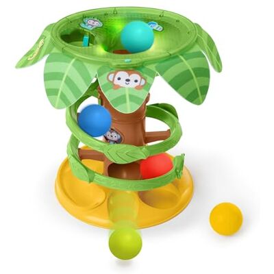 Bright Starts Tropical Twirl 2-in-1 baltoren met verlichting en muziek, 5 ballen, uniseks, vanaf 6 maanden Bright Starts Tropical Twirl 2-in-1 baltoren met verlichting en muziek, 5 ballen, uniseks, vanaf 6 maanden