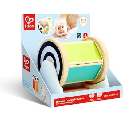 Hape Montessori Draaibare trommel met spiegel, kleurrijk educatief speelgoed ter bevordering van de zintuiglijke waarneming, houten motoriek speelgoed voor baby's vanaf 3 maanden Hape Montessori Draaibare trommel met spiegel, kleurrijk educatief speelgoed ter bevordering van de zintuiglijke waarneming, houten motoriek speelgoed voor baby's vanaf 3 maanden