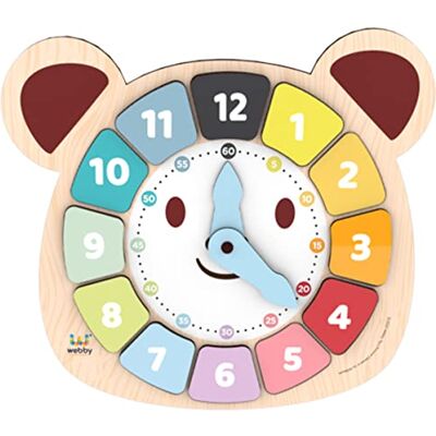 Webby Montessori Houten horloge voor kinderen, leerklok van hout en vormen, leerspeelgoed van de tijd, bevordert kleuren en cognitieve vaardigheden, educatief speelgoed Webby Montessori Houten horloge voor kinderen, leerklok van hout en vormen, leerspeelgoed van de tijd, bevordert kleuren en cognitieve vaardigheden, educatief speelgoed