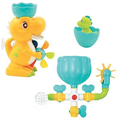 LUDI Dino badset – 1 watercircuit om te bouwen, 1 grote dinosaurus, 1 babydino-sproeier – badspeelgoed voor baby's met zuignap – modulair, uitbreidbaar en educatief – vanaf 18 maanden LUDI Dino badset – 1 watercircuit om te bouwen, 1 grote dinosaurus, 1 babydino-sproeier – badspeelgoed voor baby's met zuignap – modulair, uitbreidbaar en educatief – vanaf 18 maanden