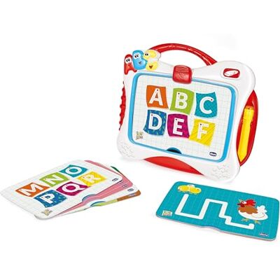 Chicco Mijn eerste Pizzara-bord met kaarten om te tekenen, schrijven en puzzels voor baby's en peuters, met speciale stylus 10688, meerkleurig Chicco Mijn eerste Pizzara-bord met kaarten om te tekenen, schrijven en puzzels voor baby's en peuters, met speciale stylus 10688, meerkleurig