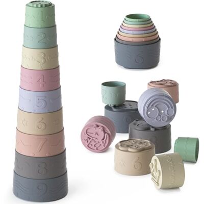 Loyzico Set van 9 stapelbare bekers voor baby's van 3 tot 6 maanden, sensorische stapeltoren, educatief speelgoed met cijfers en kleur, bad- en zandspeelgoed, cadeau voor jongens en meisjes van 7, 8, 9, 10, 11 Loyzico Set van 9 stapelbare bekers voor baby's van 3 tot 6 maanden, sensorische stapeltoren, educatief speelgoed met cijfers en kleur, bad- en zandspeelgoed, cadeau voor jongens en meisjes van 7, 8, 9, 10, 11