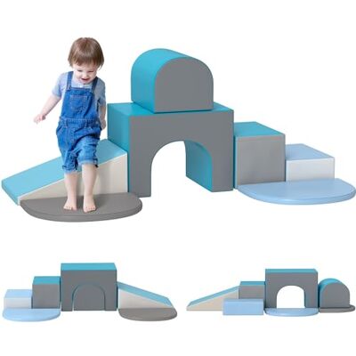 HOMCOM 7 stuks motorische modules voor baby's, motoriek, baby, bouwstenen van EPE-schuim, met overtrek van synthetische coating, educatief speelgoed voor kleuters (blauw) HOMCOM 7 stuks motorische modules voor baby's, motoriek, baby, bouwstenen van EPE-schuim, met overtrek van synthetische coating, educatief speelgoed voor kleuters (blauw)