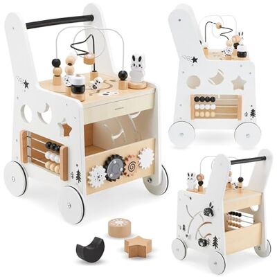 mamabrum Houten duwstang voor kinderen, 6-in-1, kinderwandeling met educatieve bijzettafelfunctie, vroeg onderwijsspeelgoed, motorgesp, schub, sorteerder, bloedplaatjes, wielen mamabrum Houten duwstang voor kinderen, 6-in-1, kinderwandeling met educatieve bijzettafelfunctie, vroeg onderwijsspeelgoed, motorgesp, schub, sorteerder, bloedplaatjes, wielen