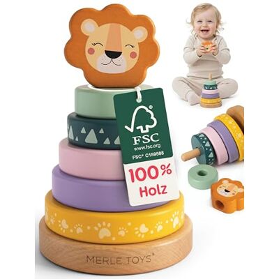 Merle Toys Montessori houten stapeltoren voor baby's vanaf 1 jaar, 100% FSC-gecertificeerd, Montessori-stapeltoren vanaf 1 jaar, BPA-vrij, houten babyspeelgoed, bevordert de motoriek Merle Toys Montessori houten stapeltoren voor baby's vanaf 1 jaar, 100% FSC-gecertificeerd, Montessori-stapeltoren vanaf 1 jaar, BPA-vrij, houten babyspeelgoed, bevordert de motoriek