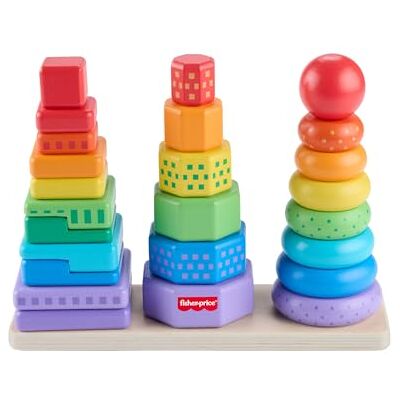 Fisher-Price Houten speelgoed voor peuters, stapelbare vormsorteerder, 26 stuks van hout voor kinderen vanaf 18 maanden Fisher-Price Houten speelgoed voor peuters, stapelbare vormsorteerder, 26 stuks van hout voor kinderen vanaf 18 maanden