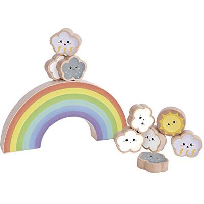 Classic World Regenboog hout balansspel, wolken, stapelbaar, kleurrijk Classic World Regenboog hout balansspel, wolken, stapelbaar, kleurrijk