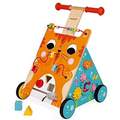 Janod J08005 Loopwagen voor baby, kat, duw speelgoed met rem en in hoogte verstelbare handgreep eerste stapjes, leren lopen vanaf 12 maanden Janod J08005 Loopwagen voor baby, kat, duw speelgoed met rem en in hoogte verstelbare handgreep eerste stapjes, leren lopen vanaf 12 maanden