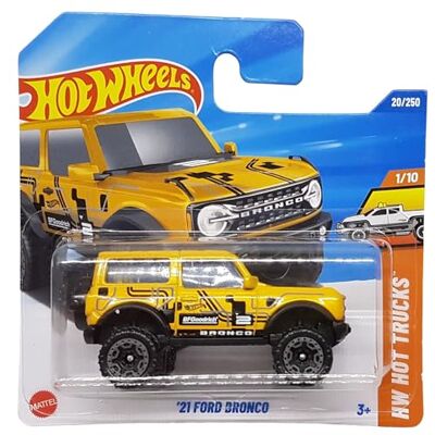 Hot Wheels 21 Ford Bronco HW Hot Trucks 1/10 HYX50 Korte kaart BFGoodrich Geel Mattel 2025-1:64 Hot Wheels 21 Ford Bronco HW Hot Trucks 1/10 HYX50 Korte kaart BFGoodrich Geel Mattel 2025-1:64