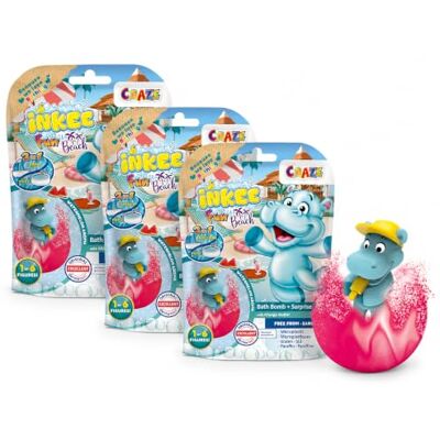 INKEE Craze Hippo Fun Beach Badbommen voor kinderen, met nijlpaard-figuur binnenin, verrassingsbadbal, watermeloenaroma, turquoise en fuchsia INKEE Craze Hippo Fun Beach Badbommen voor kinderen, met nijlpaard-figuur binnenin, verrassingsbadbal, watermeloenaroma, turquoise en fuchsia