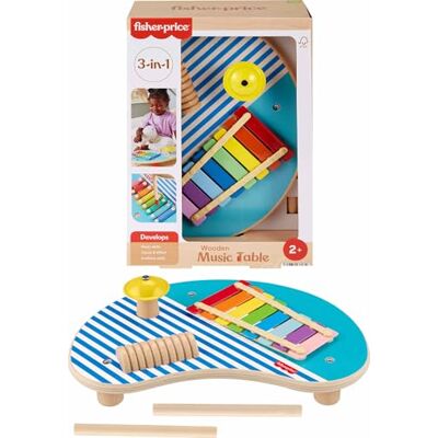 Fisher-Price Houten muzieksalontafel, set met speelgoedsalontafel en 2 eetstokjes inbegrepen voor de ontwikkeling van motorische en sensorische vaardigheden, speelgoed voor kinderen vanaf 2 jaar, HXT91 Fisher-Price Houten muzieksalontafel, set met speelgoedsalontafel en 2 eetstokjes inbegrepen voor de ontwikkeling van motorische en sensorische vaardigheden, speelgoed voor kinderen vanaf 2 jaar, HXT91