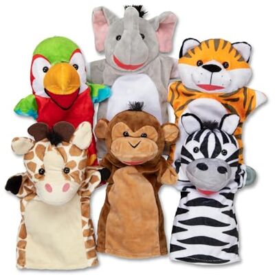 Melissa & Doug Set van 6 safaripoppen (olifant, tijger, papegaai, giraf, aap, zebra) Melissa & Doug Set van 6 safaripoppen (olifant, tijger, papegaai, giraf, aap, zebra)