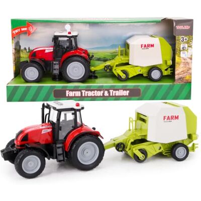 Toyland Tractor en aanhanger rood 37 cm met lichten en geluiden kinderboerderij (tractor en draaipers) Toyland Tractor en aanhanger rood 37 cm met lichten en geluiden kinderboerderij (tractor en draaipers)